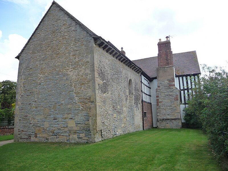 Odda's Chapel (left) and Abbot's Court (right), Deerhurst, Gloucestershire, seen from the northwest
