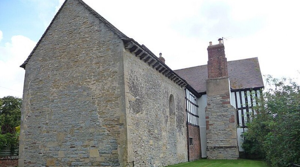 Odda's Chapel (left) and Abbot's Court (right), Deerhurst, Gloucestershire, seen from the northwest