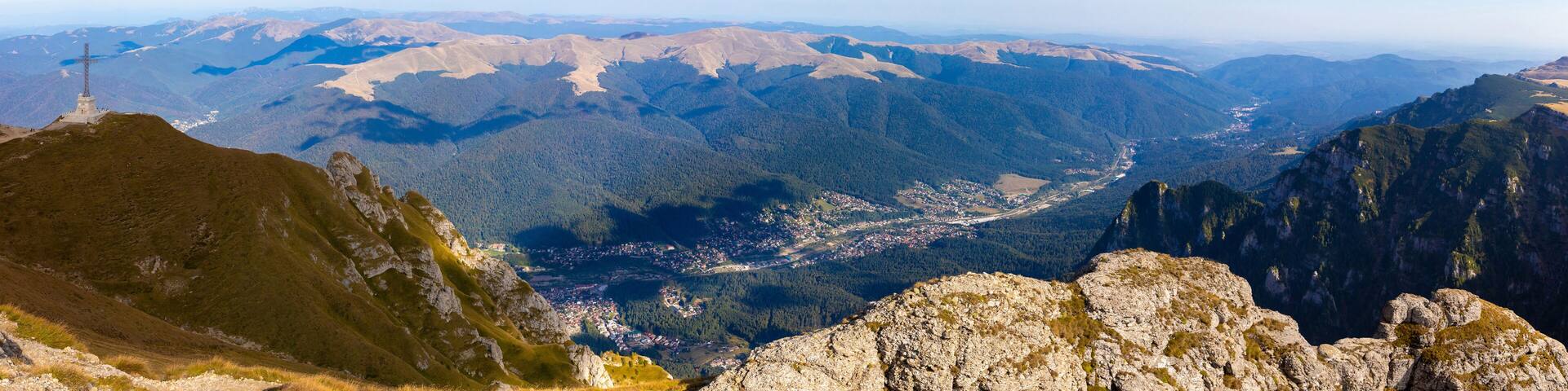 The city of Busteni - Romania seen from the plateau of the Bucegi mountains