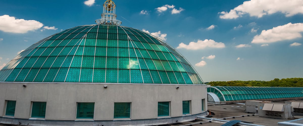 Dome and beautiful summer sky at Towson Town Center, Maryland.