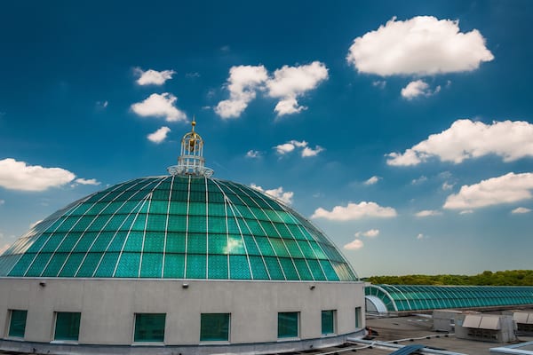 Dome and beautiful summer sky at Towson Town Center, Maryland.