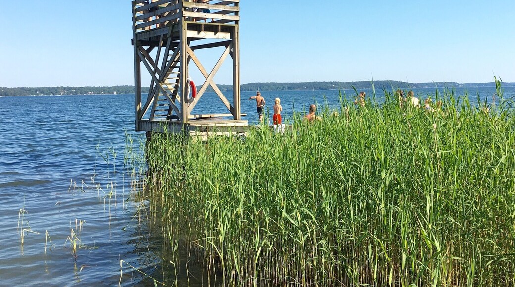 Just up from Boo, this is a wonderful Swedish beach with diving plaform, views across the sound and happy kids.