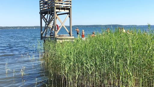 Just up from Boo, this is a wonderful Swedish beach with diving plaform, views across the sound and happy kids.