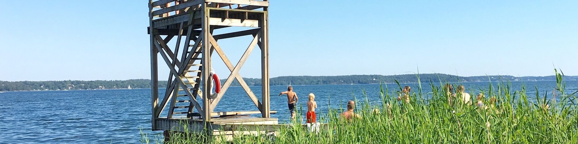 Just up from Boo, this is a wonderful Swedish beach with diving plaform, views across the sound and happy kids.