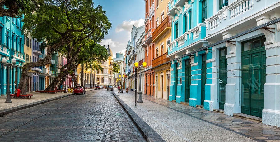 View of the colonial architecture of Recife in Pernambuco, Brazil.