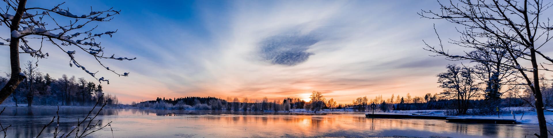 Sunset over a snowy and cold varmland, Sweden