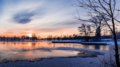 Sunset over a snowy and cold varmland, Sweden