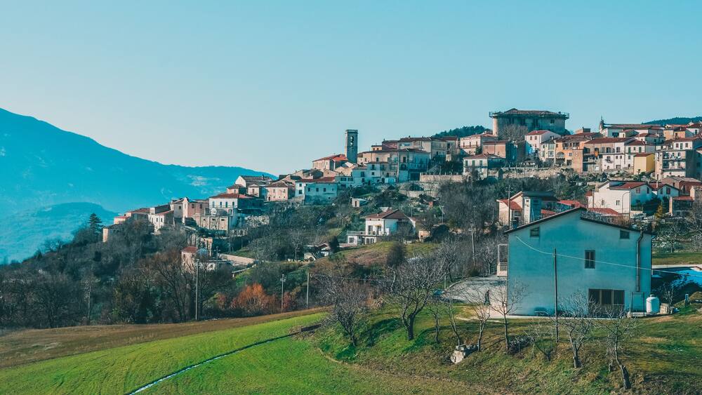 view of the village of macchiagodena, molise, italy