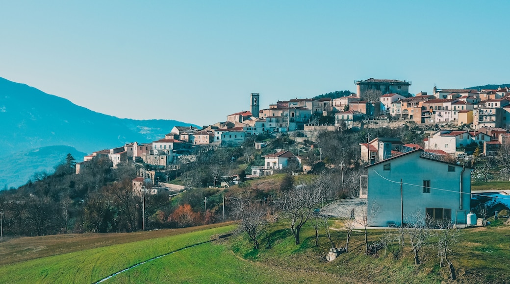 view of the village of macchiagodena, molise, italy