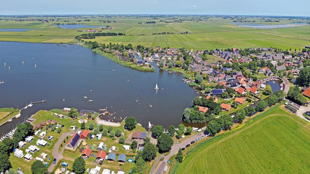 Aerial panorama from the village Oudega in Friesland the Netherlands