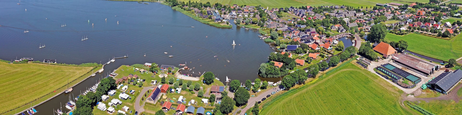 Aerial panorama from the village Oudega in Friesland the Netherlands