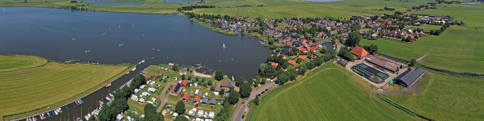Aerial panorama from the village Oudega in Friesland the Netherlands