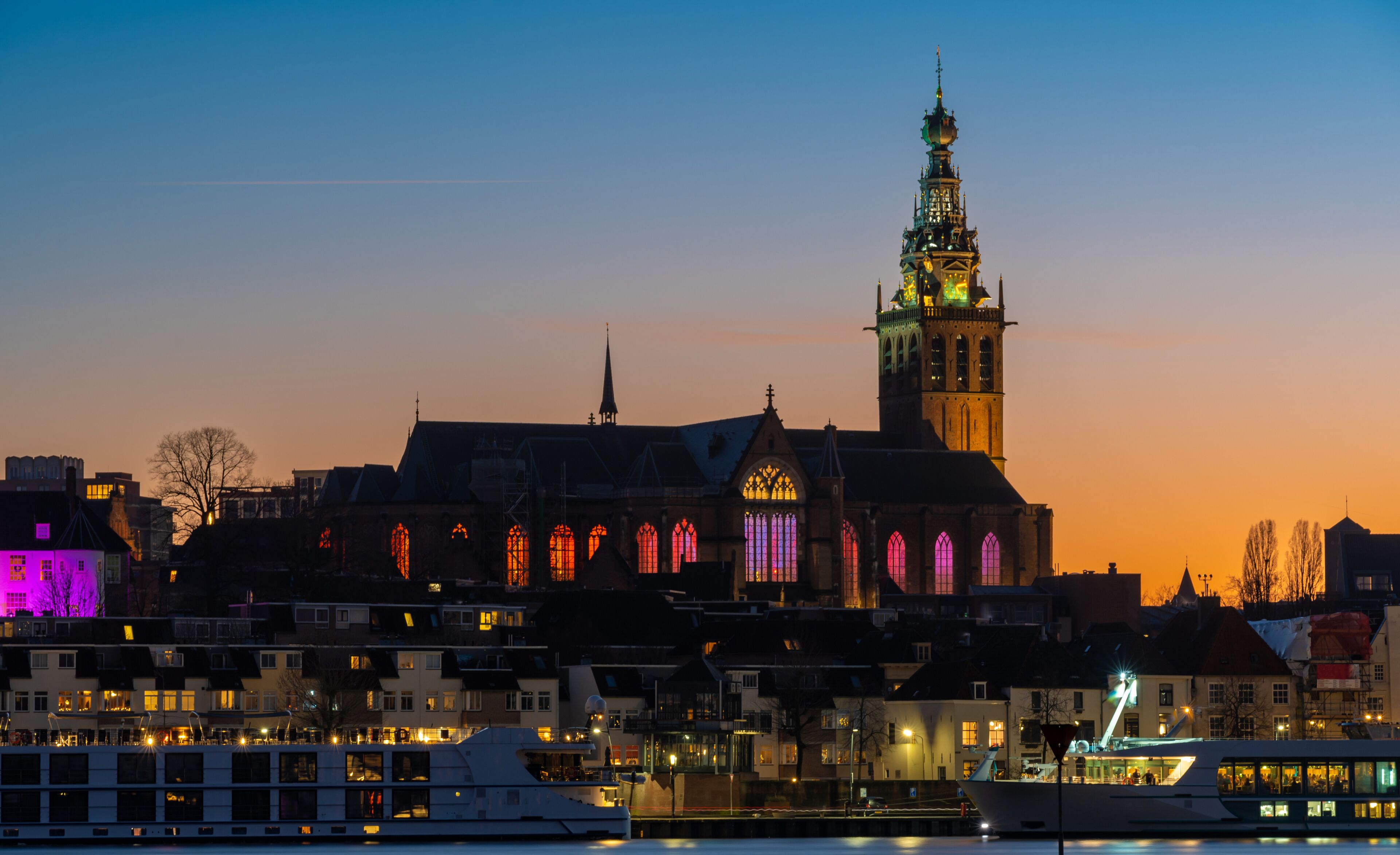 Saint Stephen's Church in dutch city of Nijmegen in the evening