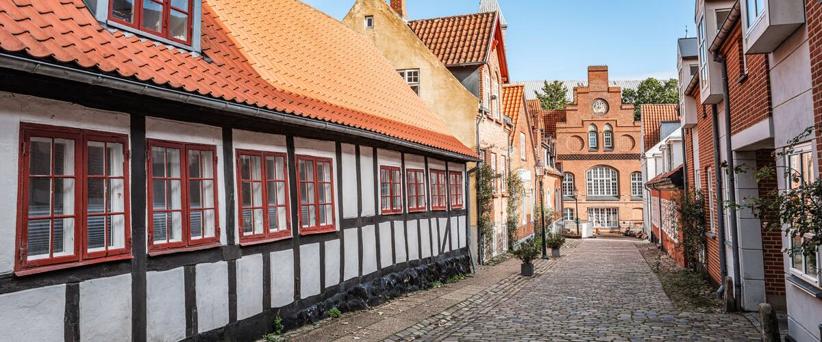 Viborg streets and houses in the old city in Denmark