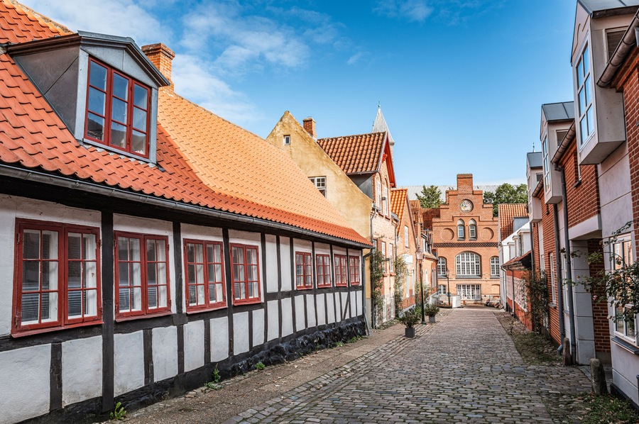 Viborg streets and houses in the old city in Denmark