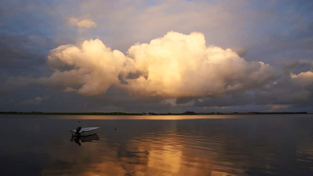Sunset at naessund in Denmark. View over Limfjorden to Mors in Denmark