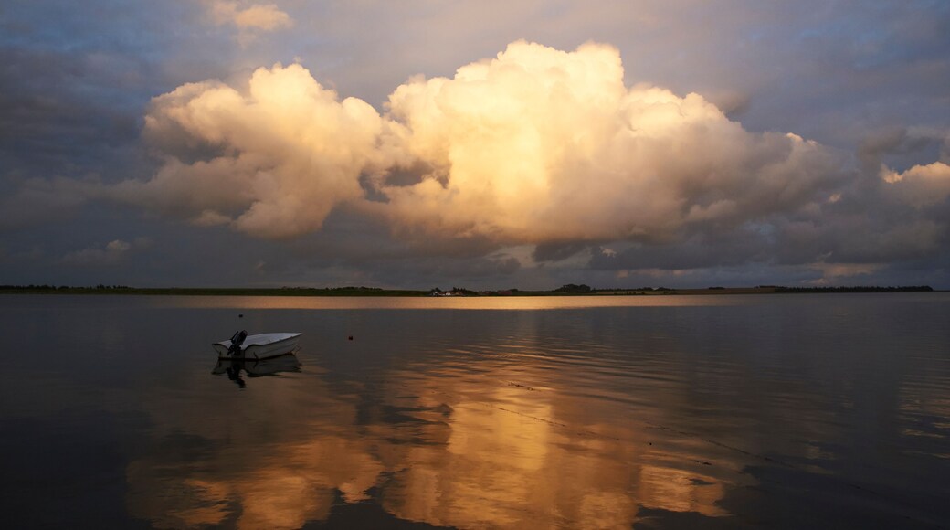 Sunset at naessund in Denmark. View over Limfjorden to Mors in Denmark
