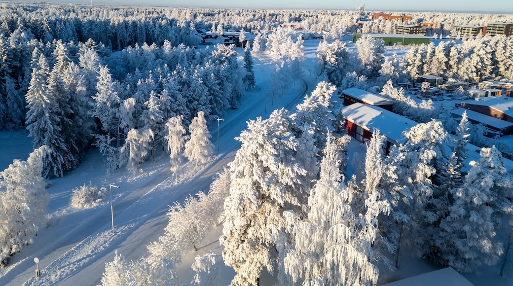 Aerial view of cold winter scenery in Kempele, Finland