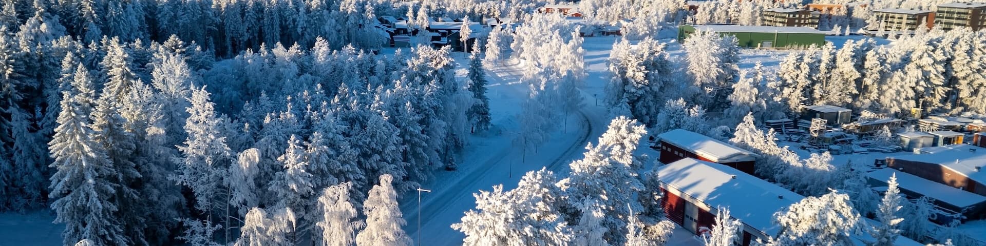 Aerial view of cold winter scenery in Kempele, Finland