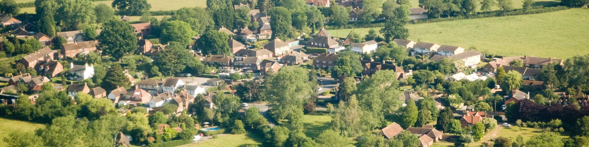 Aerial view of the Surrey village of Charlwood near Gatwick Airport.