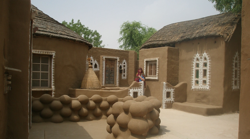 Unique accommodation in Mandawa - brick huts covered in mud inside & out and decorated with white paintings. Enjoy a desert view from the swimming pool.
