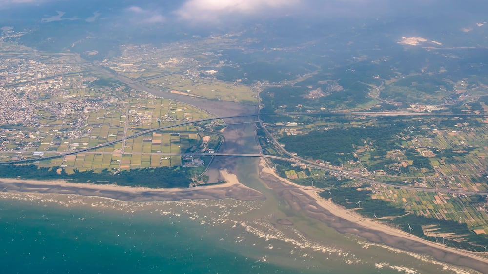 Sunny aerial view of the Zhunan Township, Miaoli County