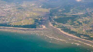 Sunny aerial view of the Zhunan Township, Miaoli County
