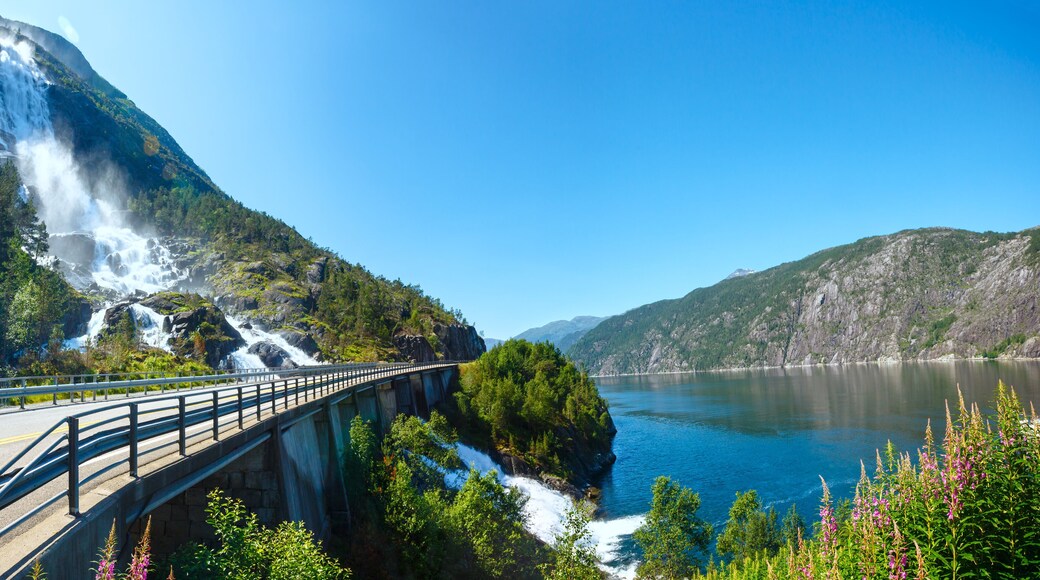 Summer Langfossen waterfall (Norway).