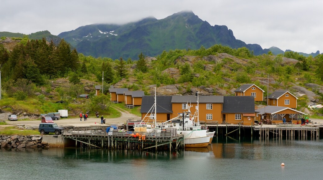 Stamsund showing tranquil scenes, a small town or village and a bay or harbor