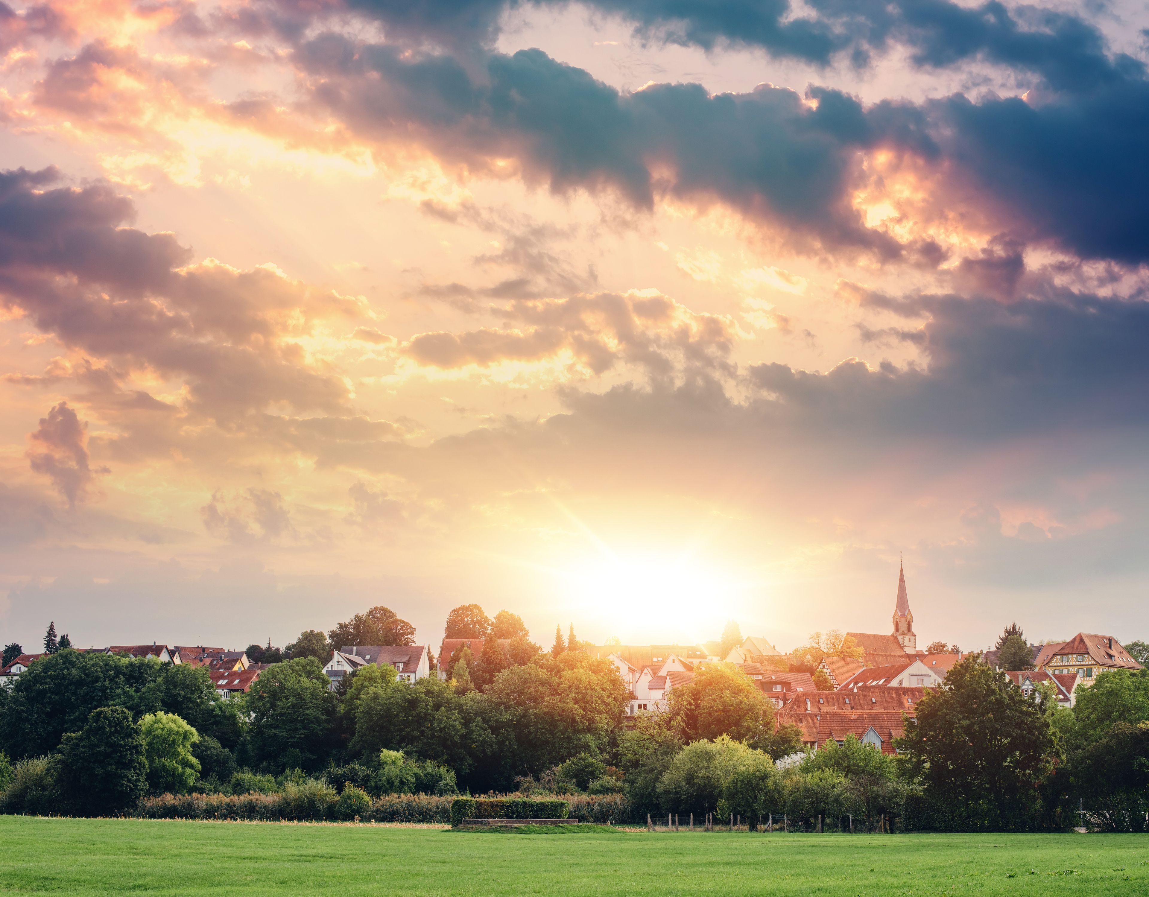 Freiberg am Neckar On the Sunset. Small European town in Baden Wurttemberg, Germany, Europe. Nekar river, southwestern Germany