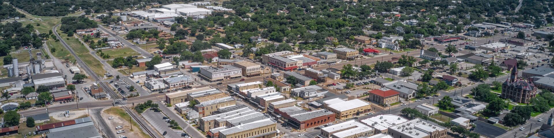 Aerial View of the small Town of Cuero, Texas