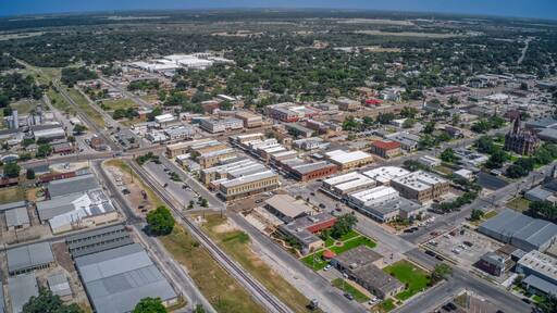 Aerial View of the small Town of Cuero, Texas