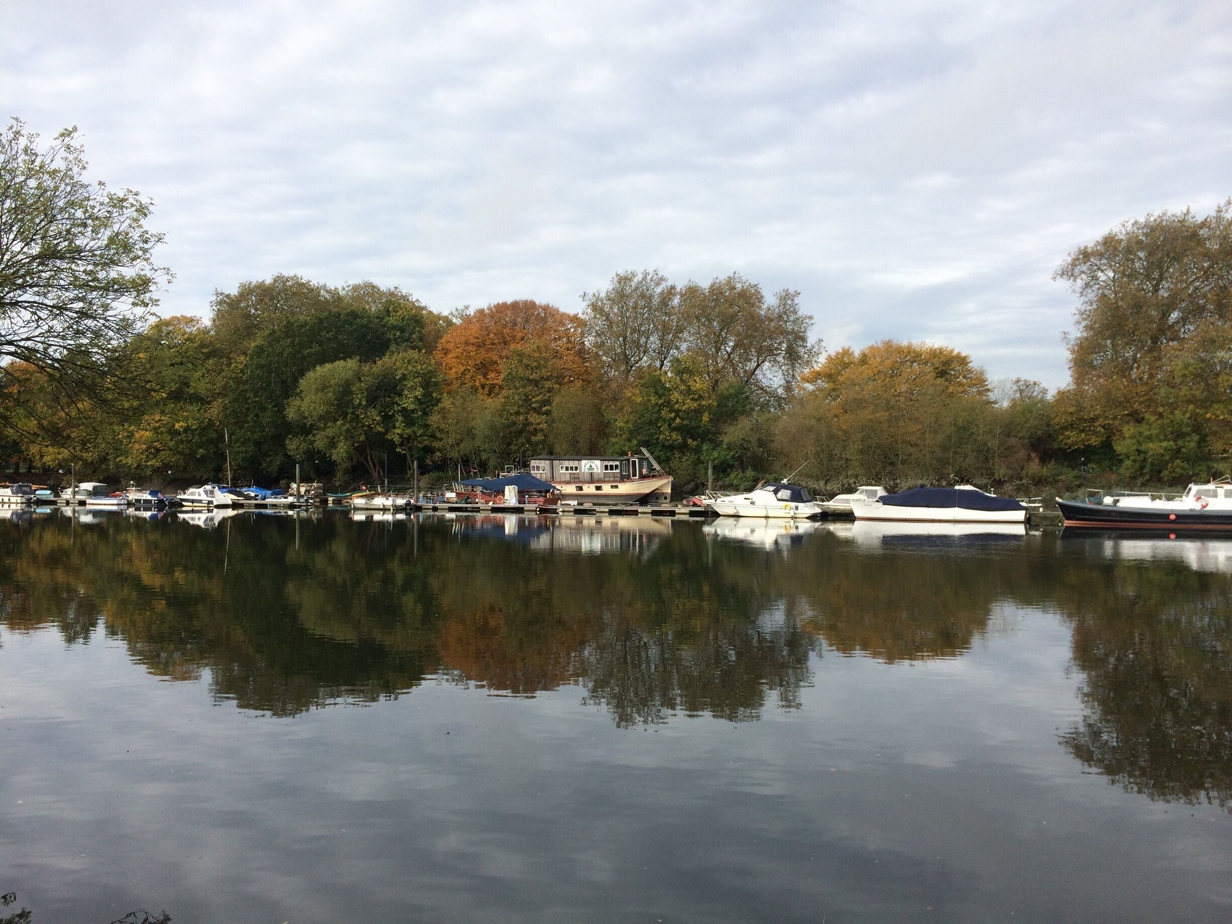 Ancient ferry to cross the River Thames, gentle river side walk going from Richmond to Twickenham in London.