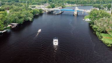 Boat on the St Johns River in Volusia, Astor, Florida, United States.
