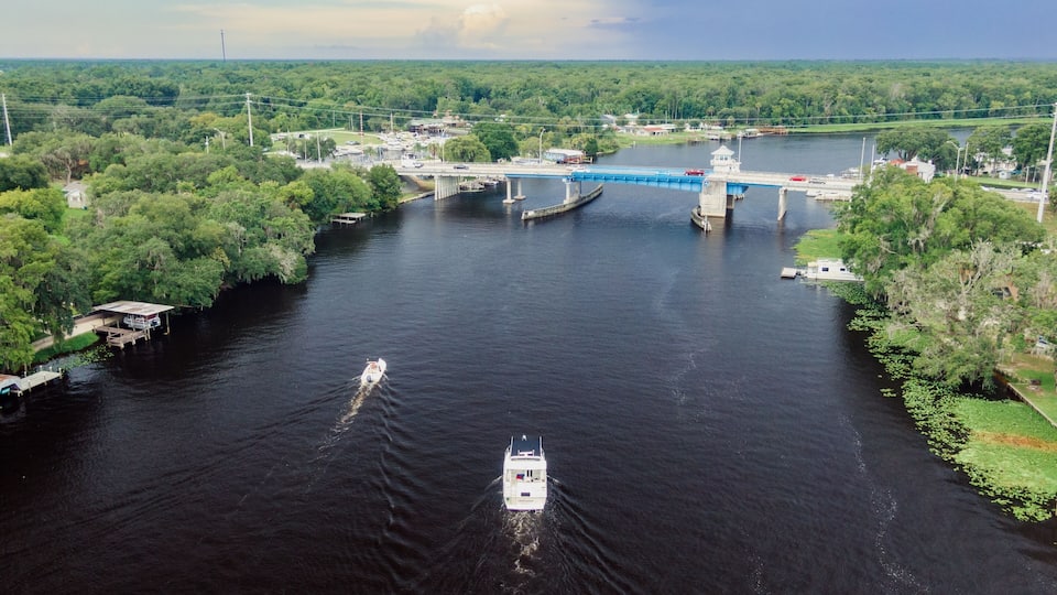 Boat on the St Johns River in Volusia, Astor, Florida, United States.