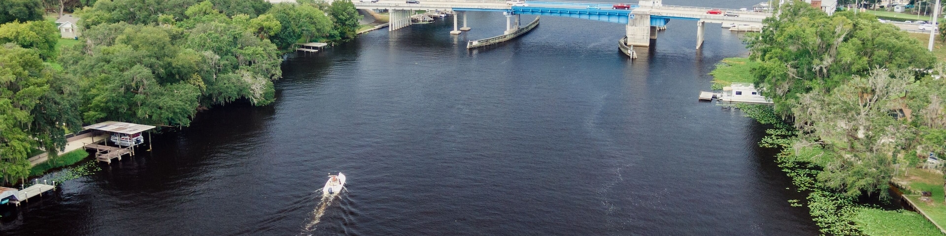 Boat on the St Johns River in Volusia, Astor, Florida, United States.