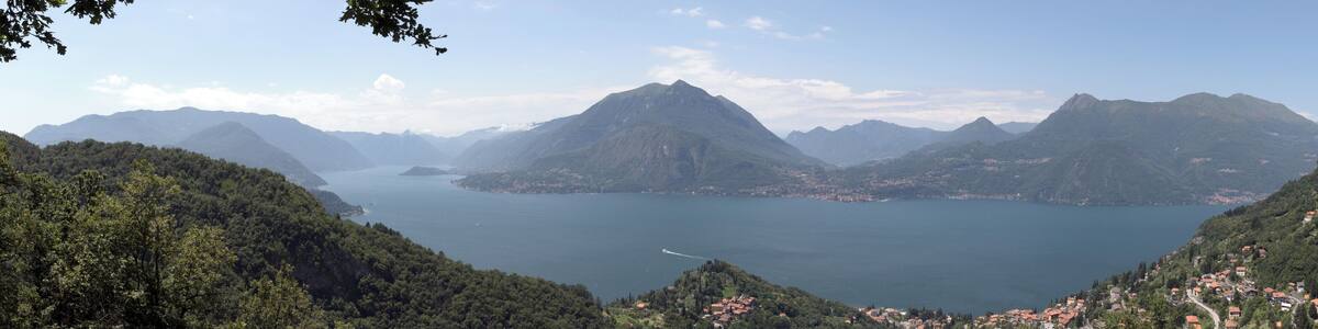 Lake Como, view west from a vantage point at the road from Perledo/Varenna to Esino Lario, Lombardy, Italy.