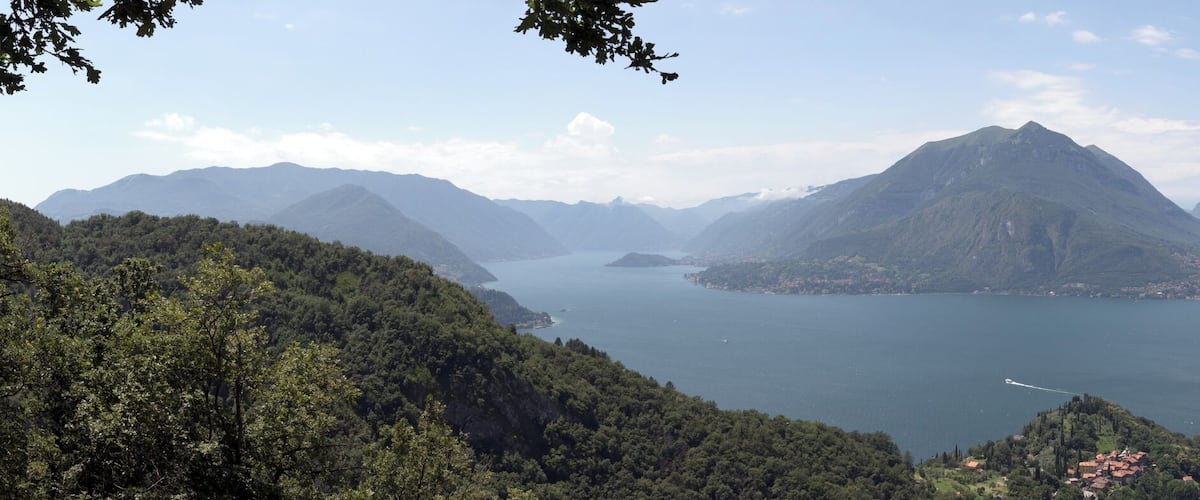 Lake Como, view west from a vantage point at the road from Perledo/Varenna to Esino Lario, Lombardy, Italy.