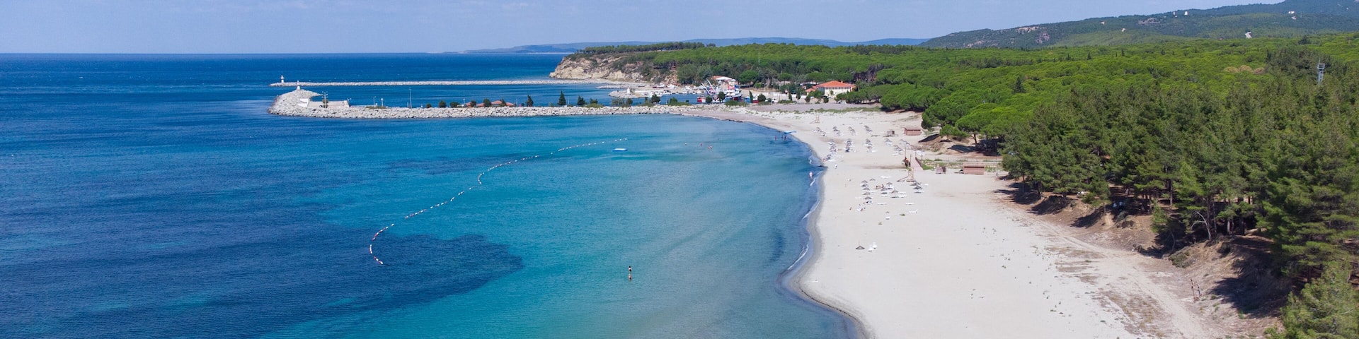 Aerial view of Kabatepe beach in Gallipoli peninsula in Turkey