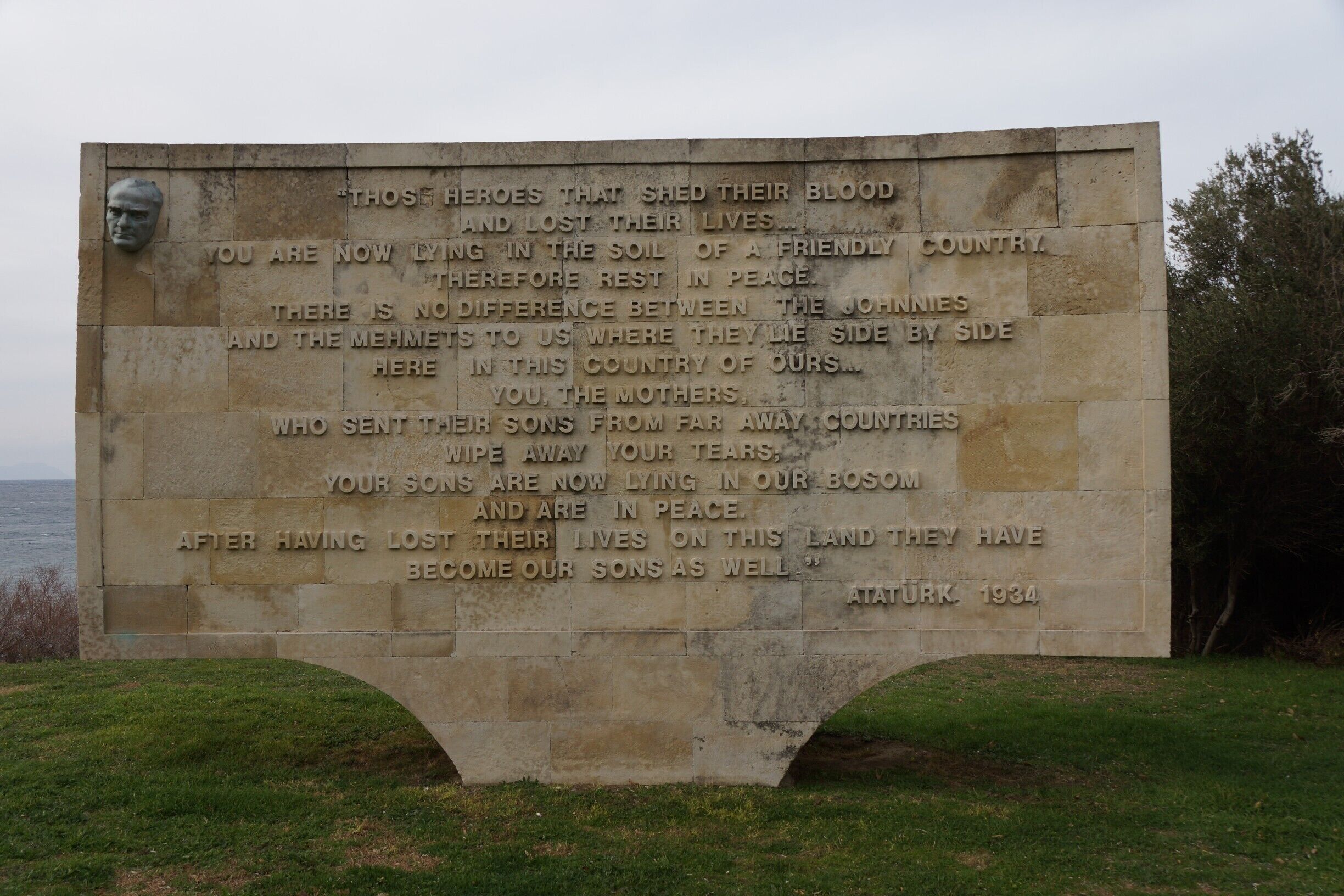 Ataturk bestows the title of hero and the honour of being treated as sons of Turkey on the fallen ANZAC soldiers.  He was there in the Gallipoli campaign, as a Turkish Army Officer.  He rose to become the first President of an independent Turkey.