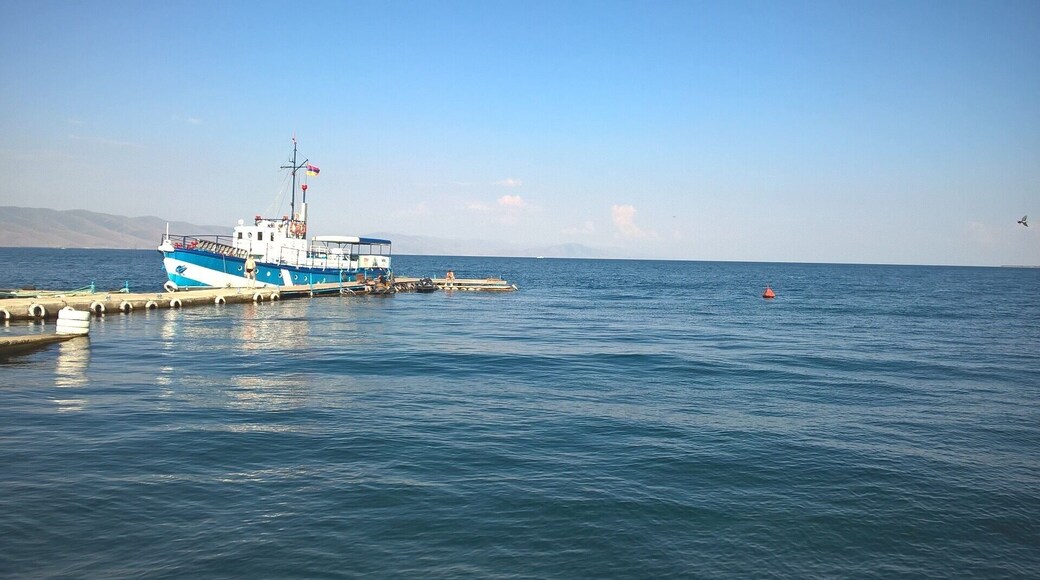 View of a small boat that takes tourists out on short journeys around Lake Sevan in Armenia.