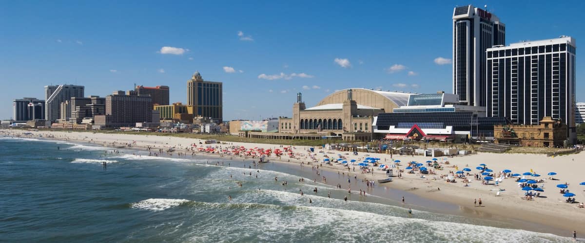 Tourists along the beach and boardwalk, Atlantic City, New Jersey