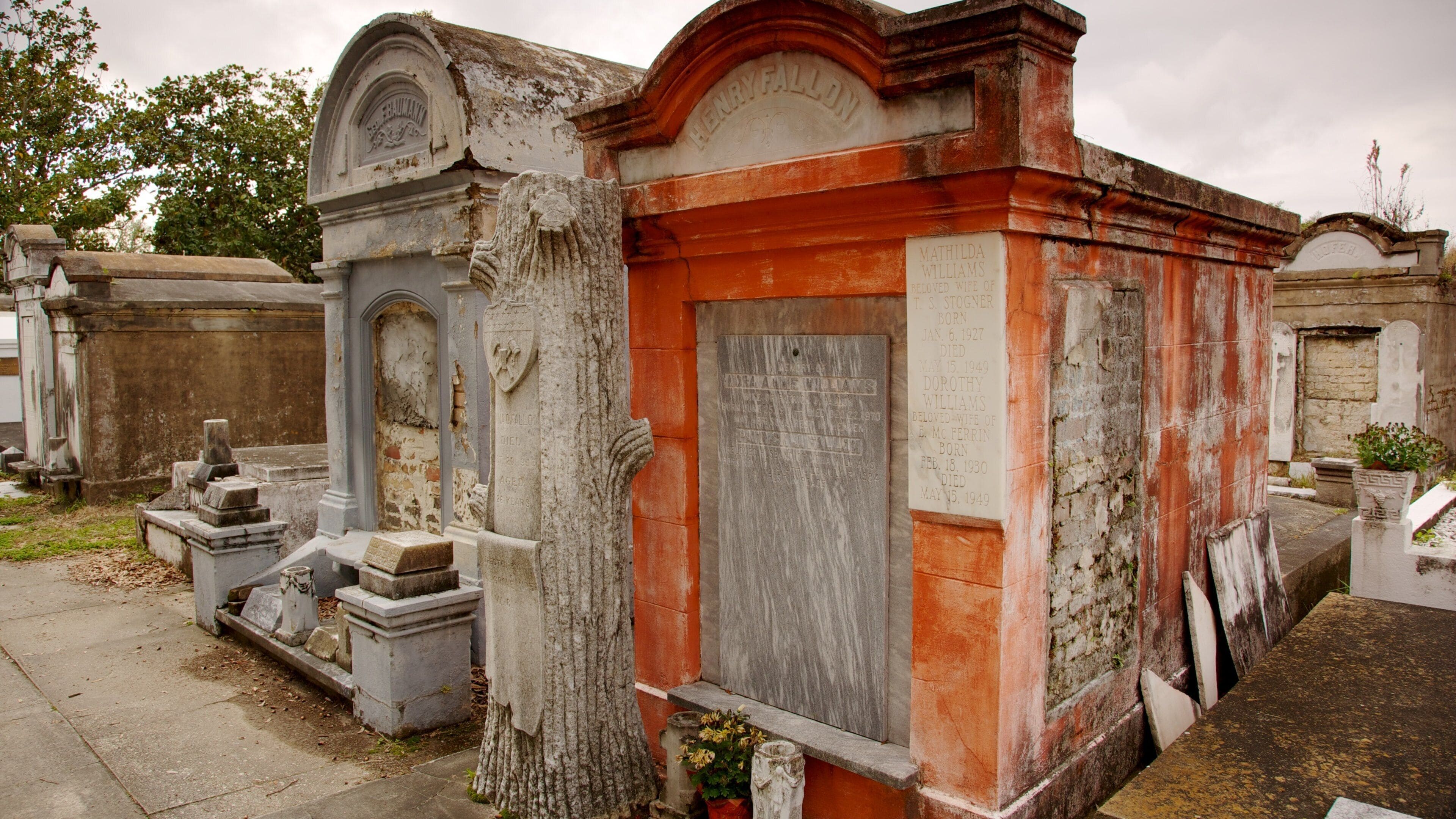 Un cimetière où les pierres tombales, usées par le temps, portent notamment le nom de « Mathilda Williams » ainsi que les dates de sa naissance et de son décès.