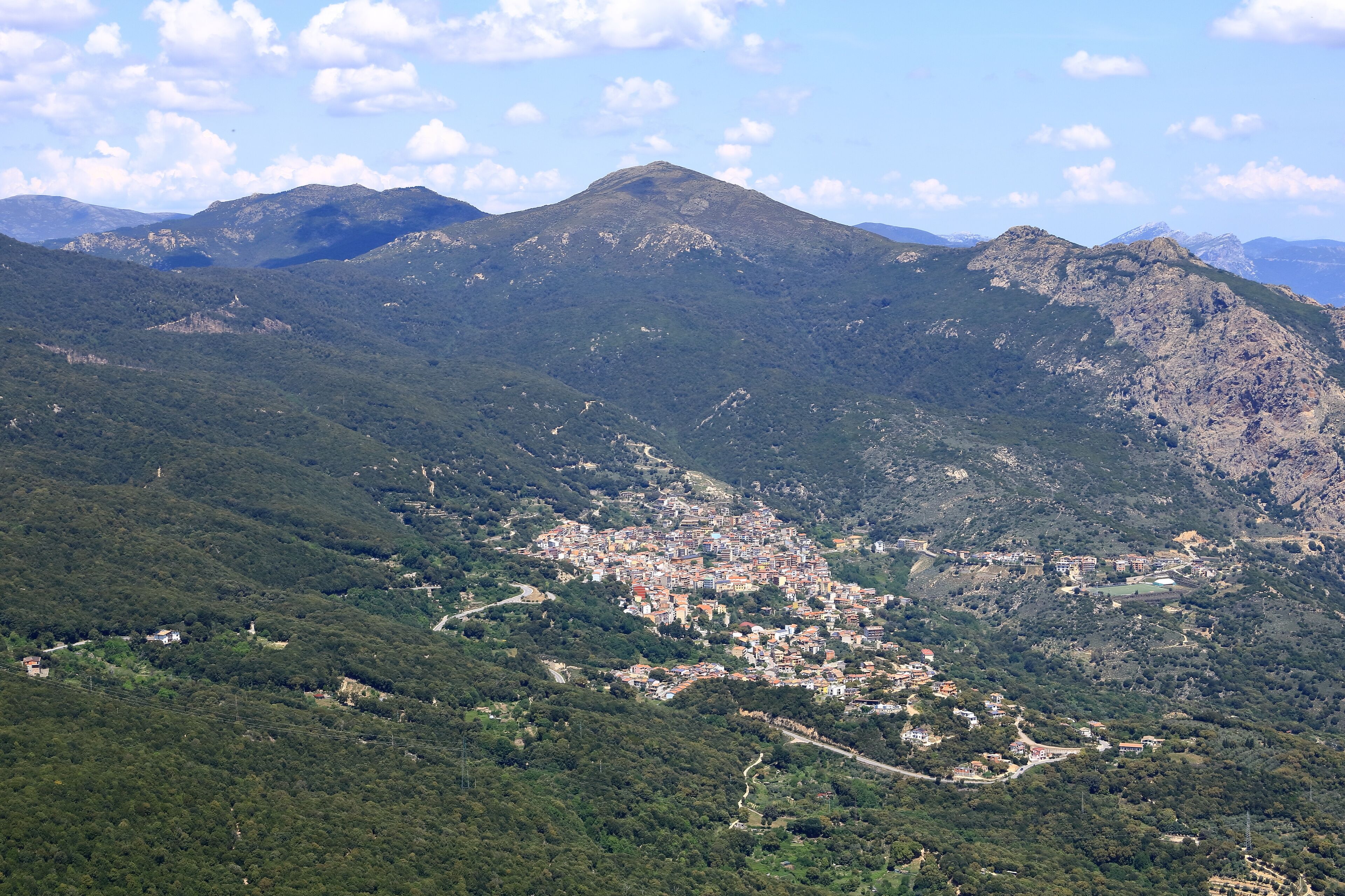 Aerial photo of Biddamanna Istrisàili/Villagrande Strisaili village in Sardinia, Italy