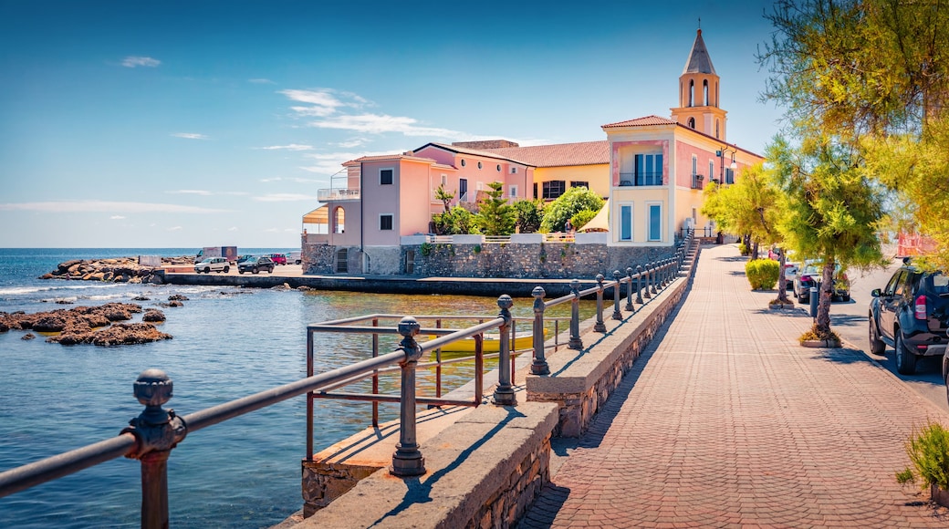 Stunning summer day on the Mediterraneanm coast of Italy. Sunny morning view of empty quay of Acciaroli - Italian hamlet, the most populous in the comune of Pollica, Province of Salerno, Italy, Europe