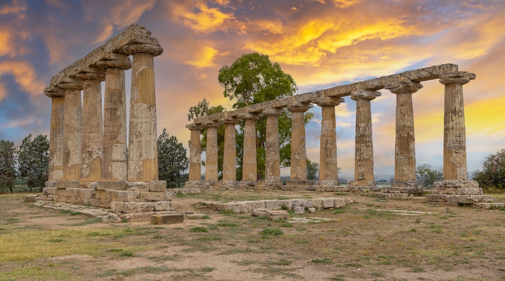 Temple of Hera from 6 century BC, archaeological site near Bernalda, Italy