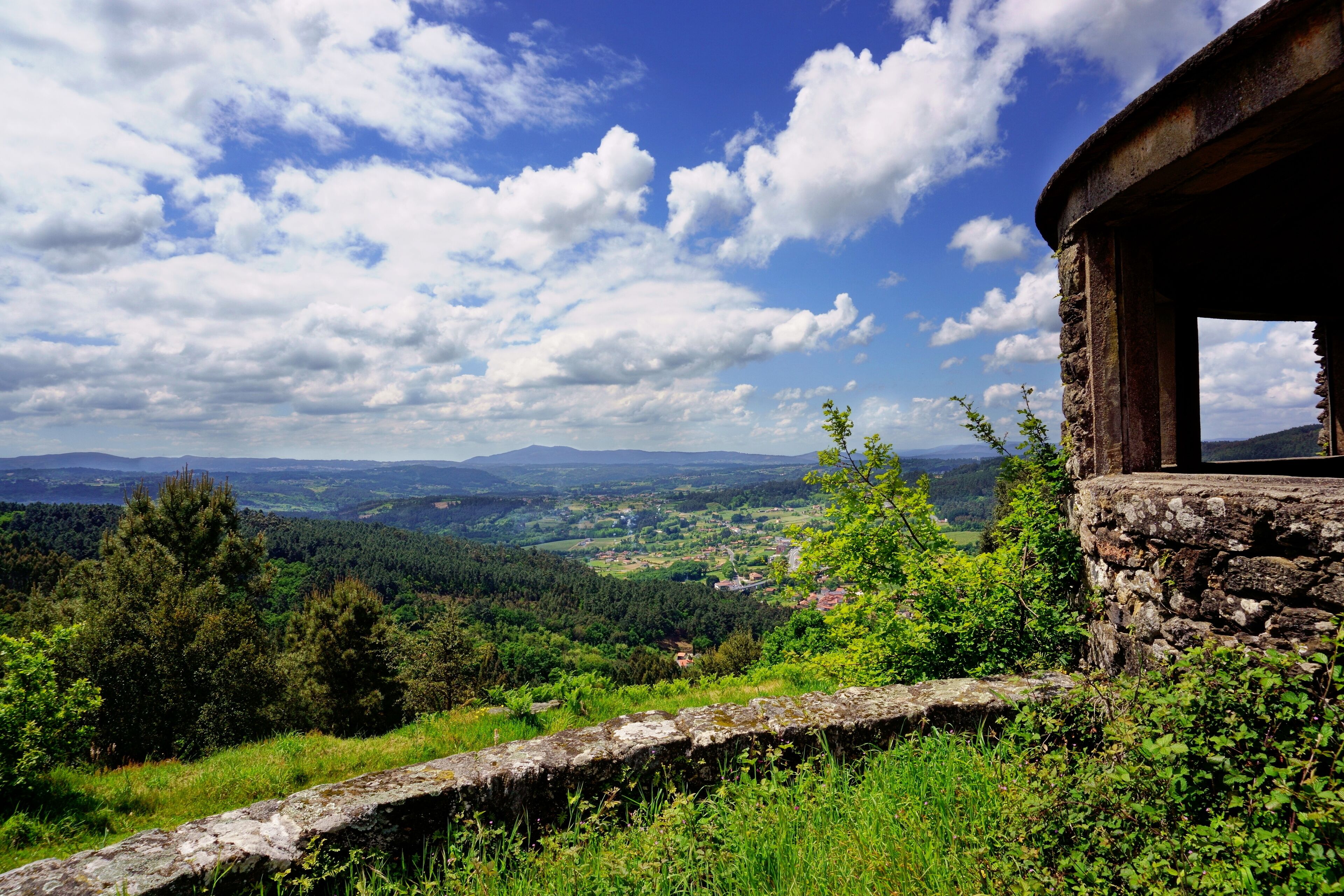 Landscape of Ulla river lands from the viewpoint Alto do Castro in Vedra, Coruña, Galicia, Spain