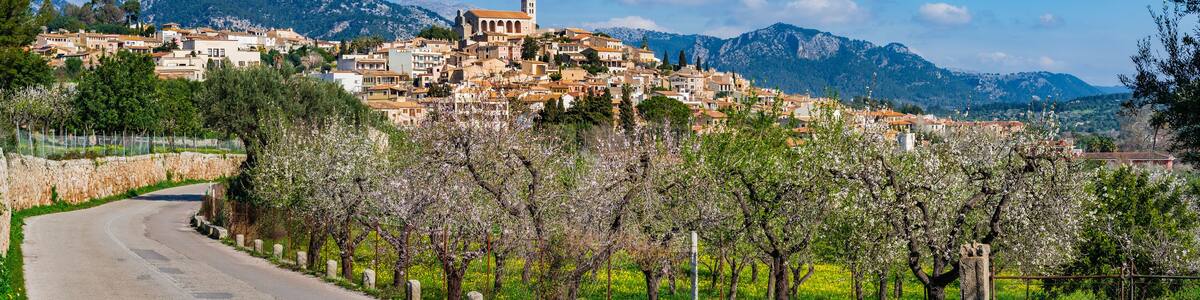 Idyllic view of the mediterranean mountain village Selva on Majorca Spain, Balearic Islands