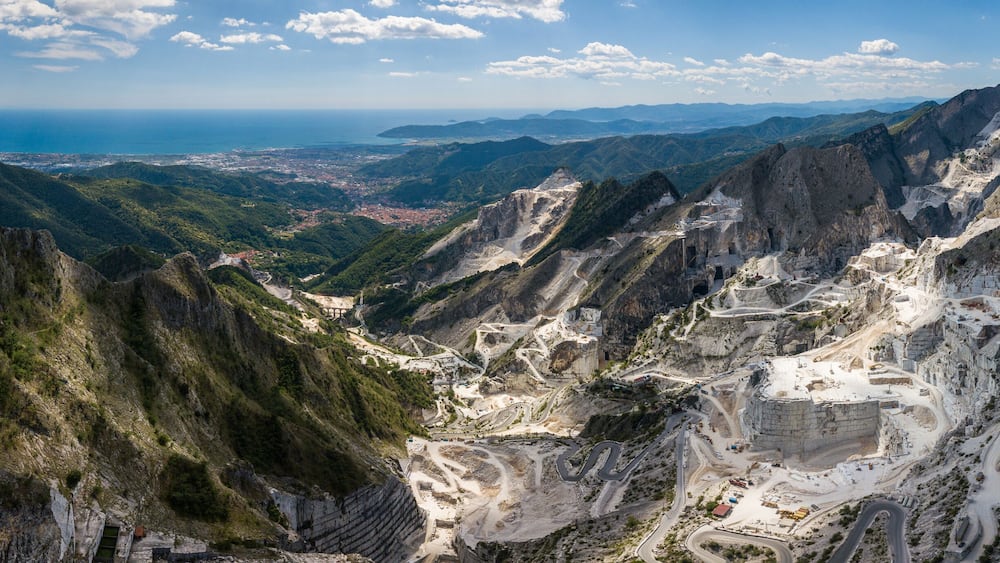 Carrara mountains. quarry - the place where Michealangelo sourced the marble for David, Massa-Carrara Tuscany Italy - high resolution panoramic image