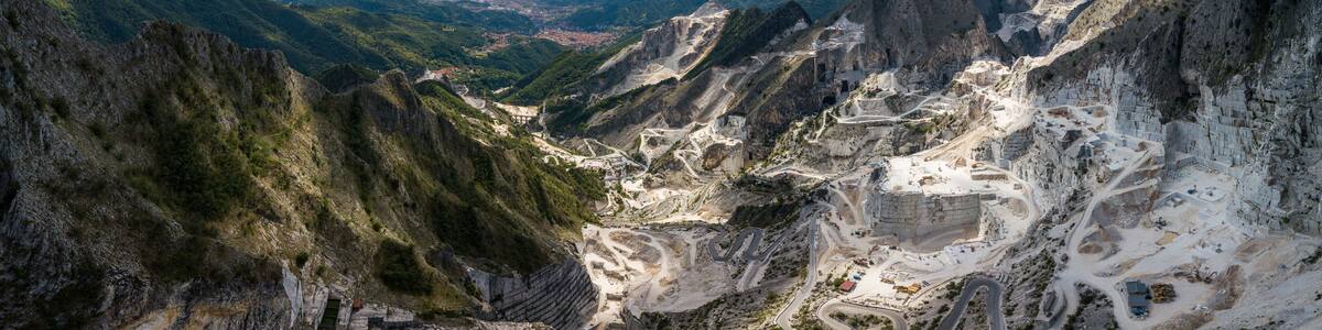 Carrara mountains. quarry - the place where Michealangelo sourced the marble for David, Massa-Carrara Tuscany Italy - high resolution panoramic image